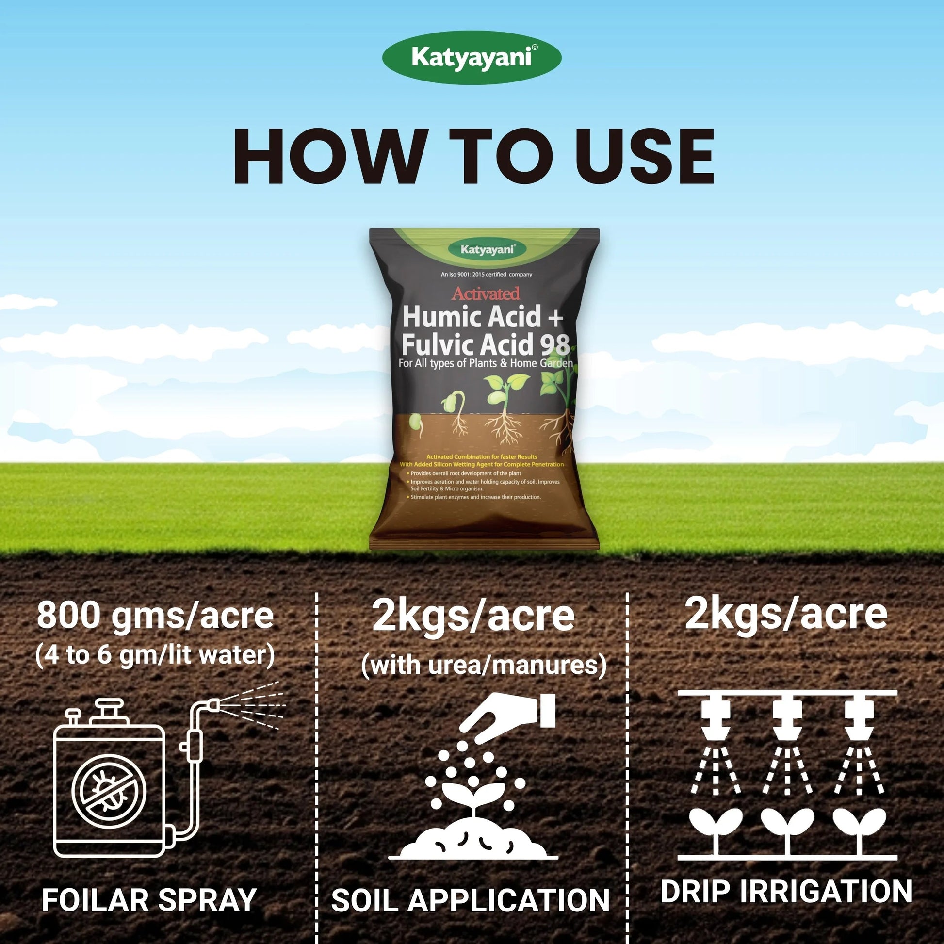 Katyayani Activated Humic Acid + Fulvic Acid 98 Fertilizer for Crop Nutrition & Root Growth (Bulk Quantity)