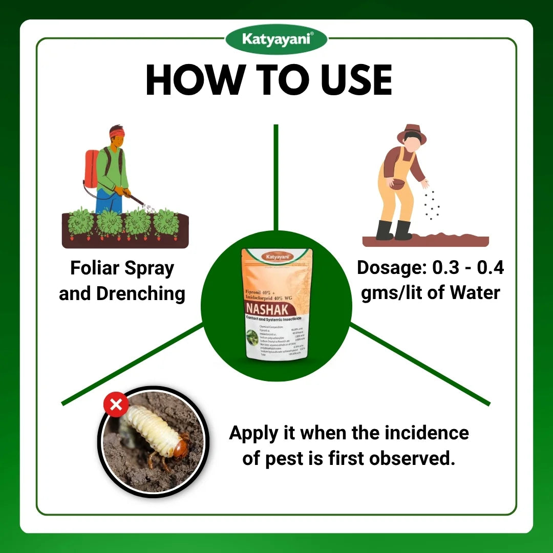 Katyayani Nashak | Fipronil 40% + Imidacloprid 40% WG | Pesticide for White grub Jassids, Thrips