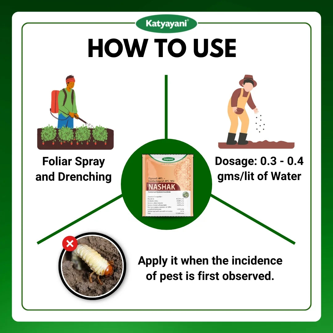 Katyayani Nashak | Fipronil 40% + Imidacloprid 40% WG | Pesticide for White grub Jassids, Thrips