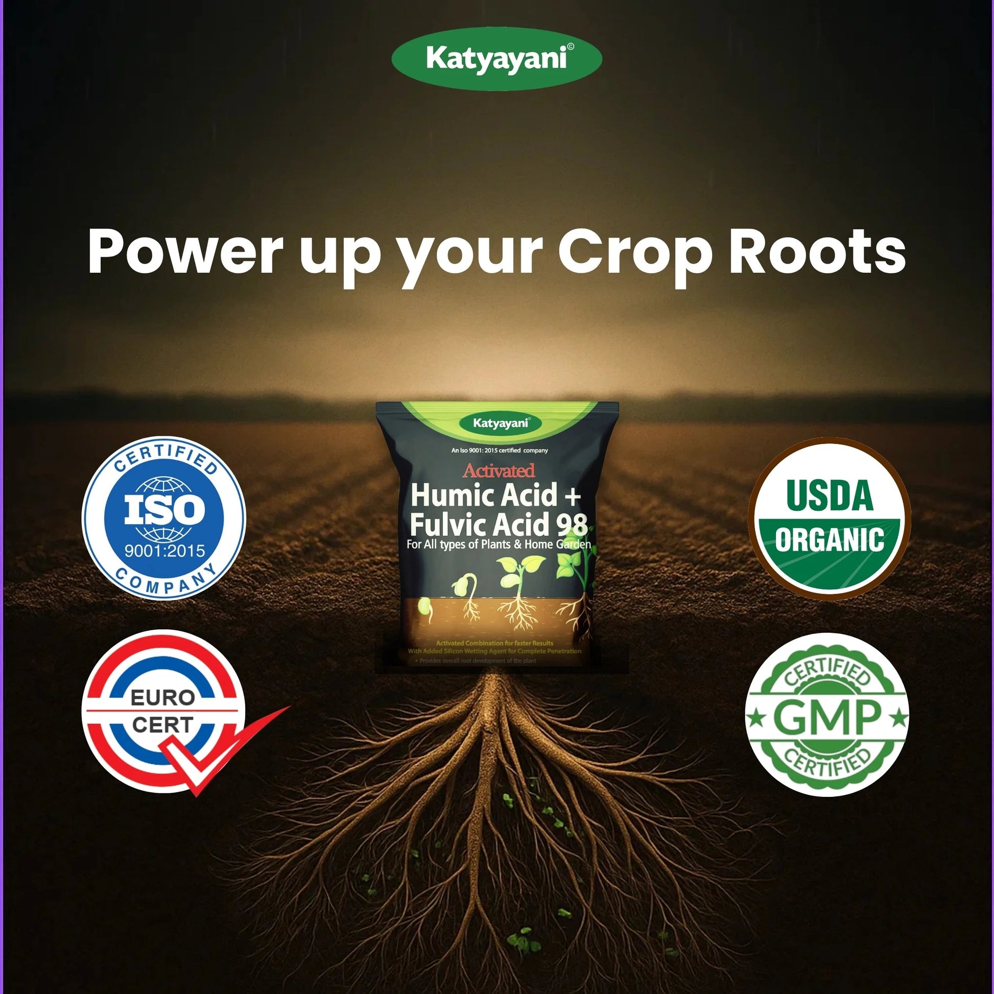 Katyayani Activated Humic Acid + Fulvic Acid 98 Fertilizer for Crop Nutrition & Root Growth (Bulk Quantity)