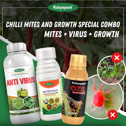 Katyayani Chilli Mites and Growth Special Combo 40-60 Days (Ozil 250 ML + AntiVirus (250 ML x 2) + Nutritious 250 ML) 