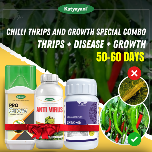 Katyayani Chilli Thrips and Growth Special Combo | 50-60 Days (Spino 45 (50 ML) + Anti Virus (250 ML x 2) + Pro Grow 250 ML) 