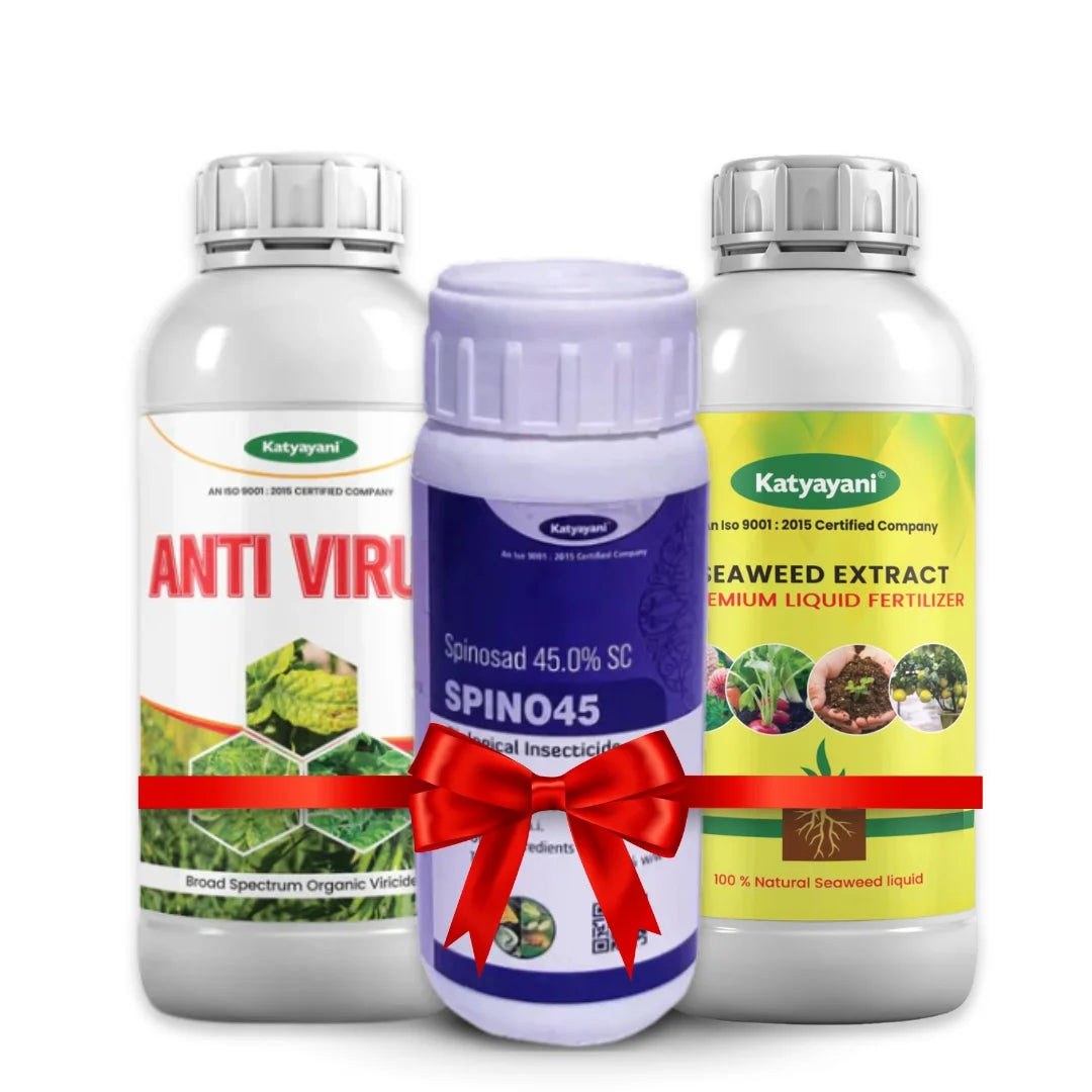 Katyayani Chilli Thrips special kit ( Spino 45 (100ml) + Antivirus (250ml x 2) + seaweed Extract liquid (250ml) 